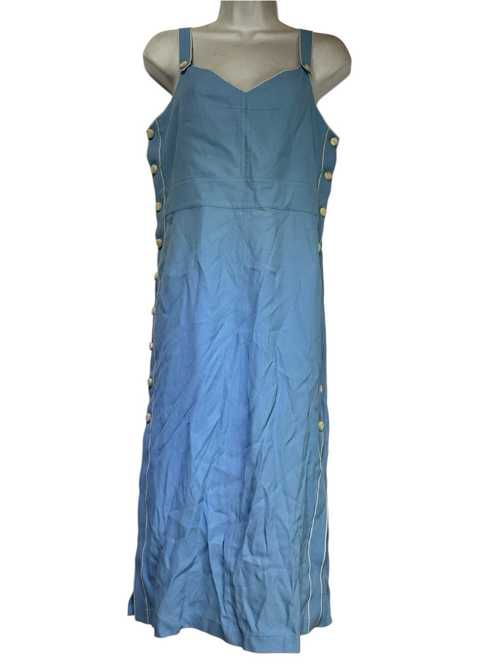 RAG & BONE Tia Spring Blue Side Button Midi Sleeveless Dress Size S